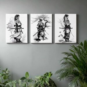 Samurais with sword in Black and white theme