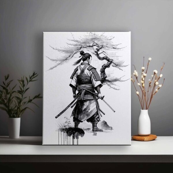 Samurai with sword with Cherry blossom behind