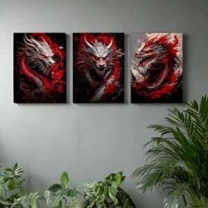 Dragon in red, black and white color combination