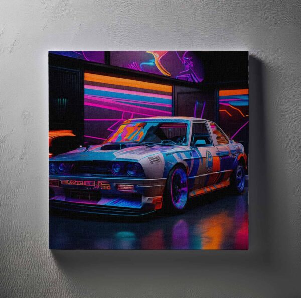 Modded cars in a hall with the neon lights 02