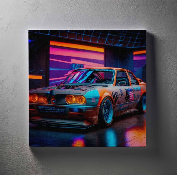 Modded cars in a hall with the neon lights 03