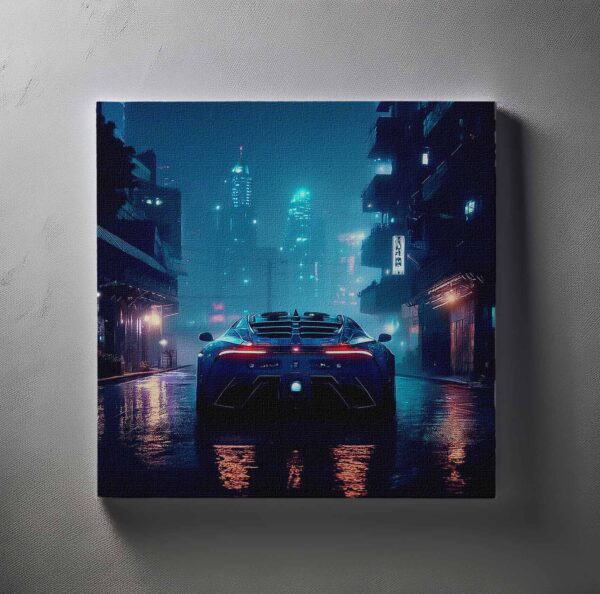 Sports cars in a rainy night of Cyberpunk city 04