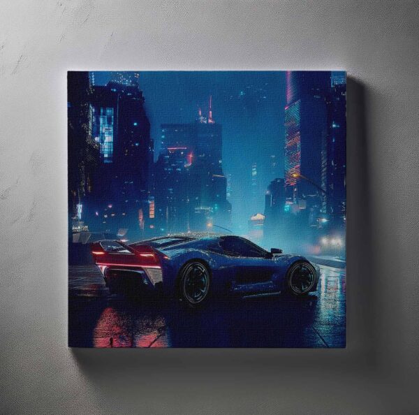 Sports cars in a rainy night of Cyberpunk city 02