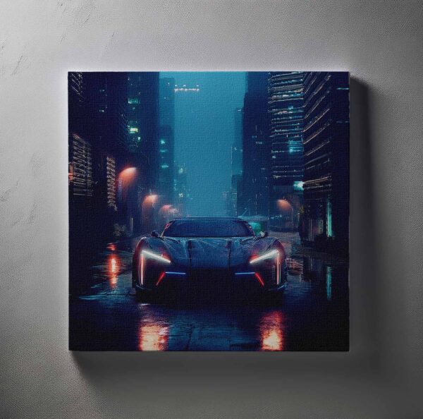 Sports cars in a rainy night of Cyberpunk city 01