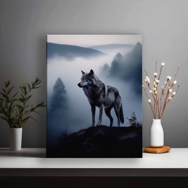 A loner wolf in a dark and foggy forest 02