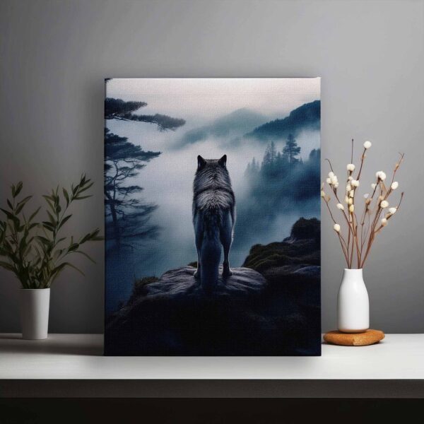 A loner wolf in a dark and foggy forest 03